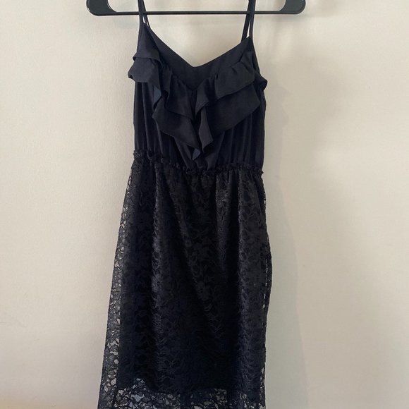 Black Dress with Ruffle Top and Lace Skirt - Picture 3 of 6